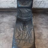 Chaise longue scandinave en cuir noir, 1980