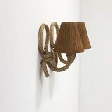 Pair of rope sconces with rafia lampshade for Le berceau de France, circa 1960