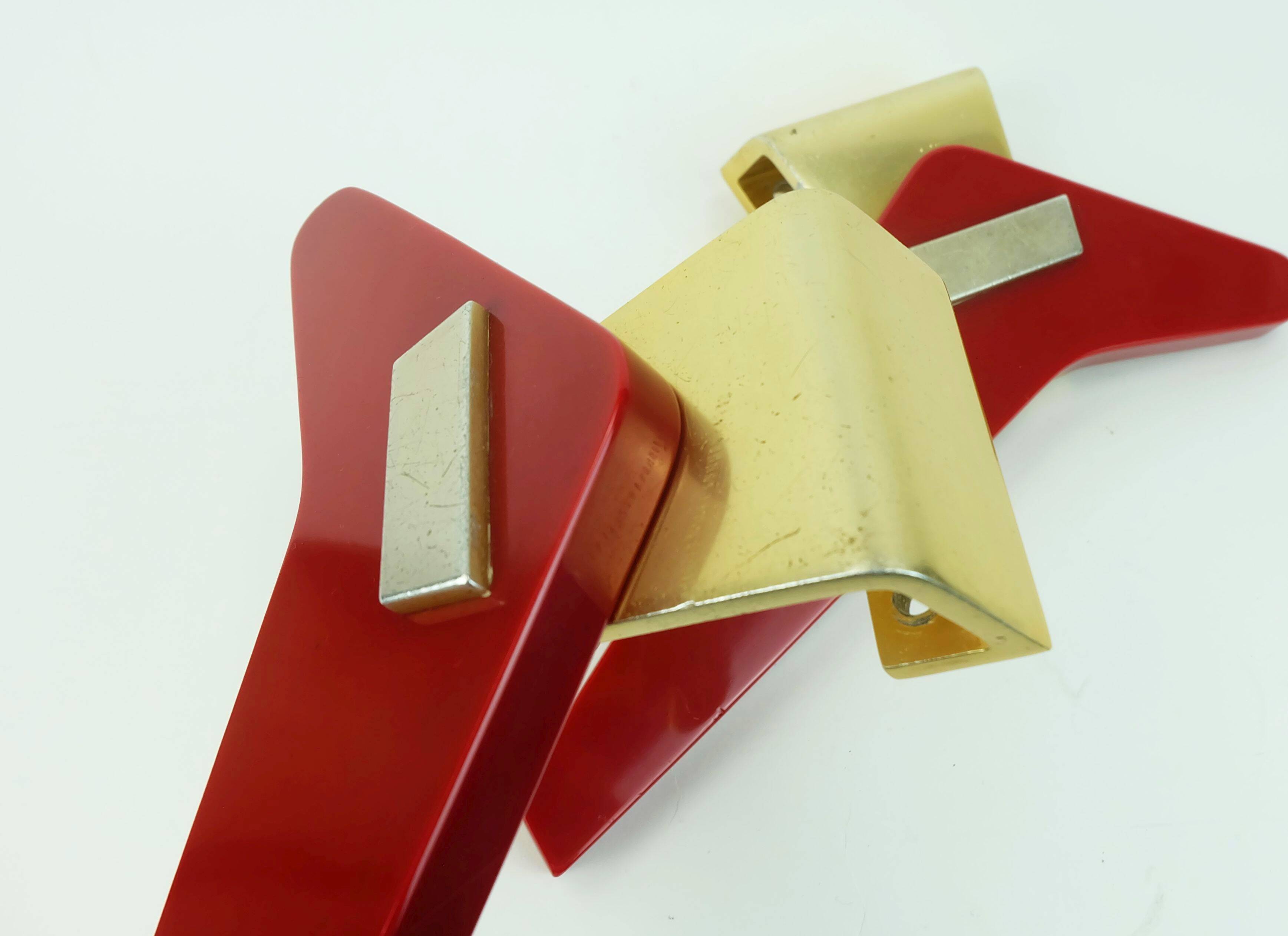 1950s streamline DOOR HANDLES push handles red bakelite and aluminum