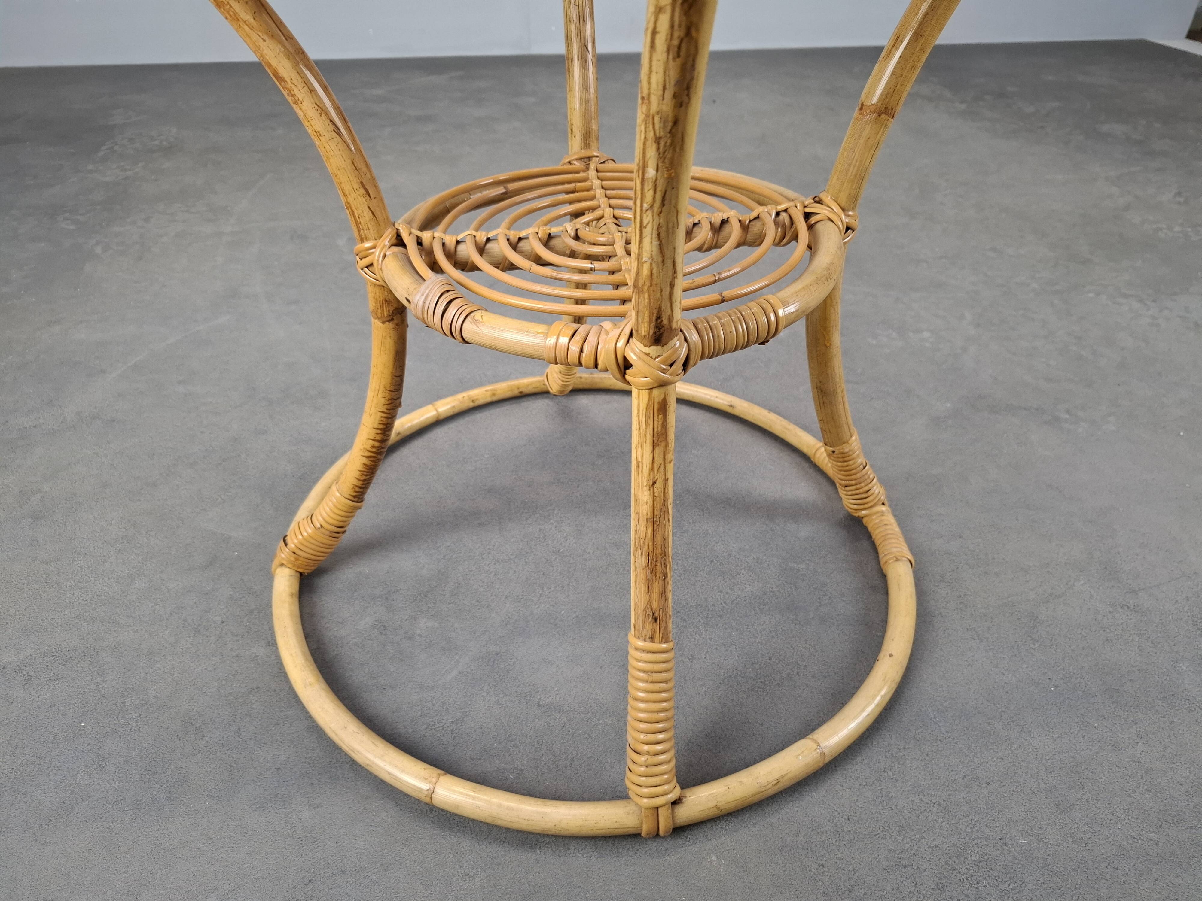 Czechoslovak Midcentury Rattan and Bamboo Side Table, 1960s