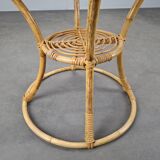 Czechoslovak Midcentury Rattan and Bamboo Side Table, 1960s