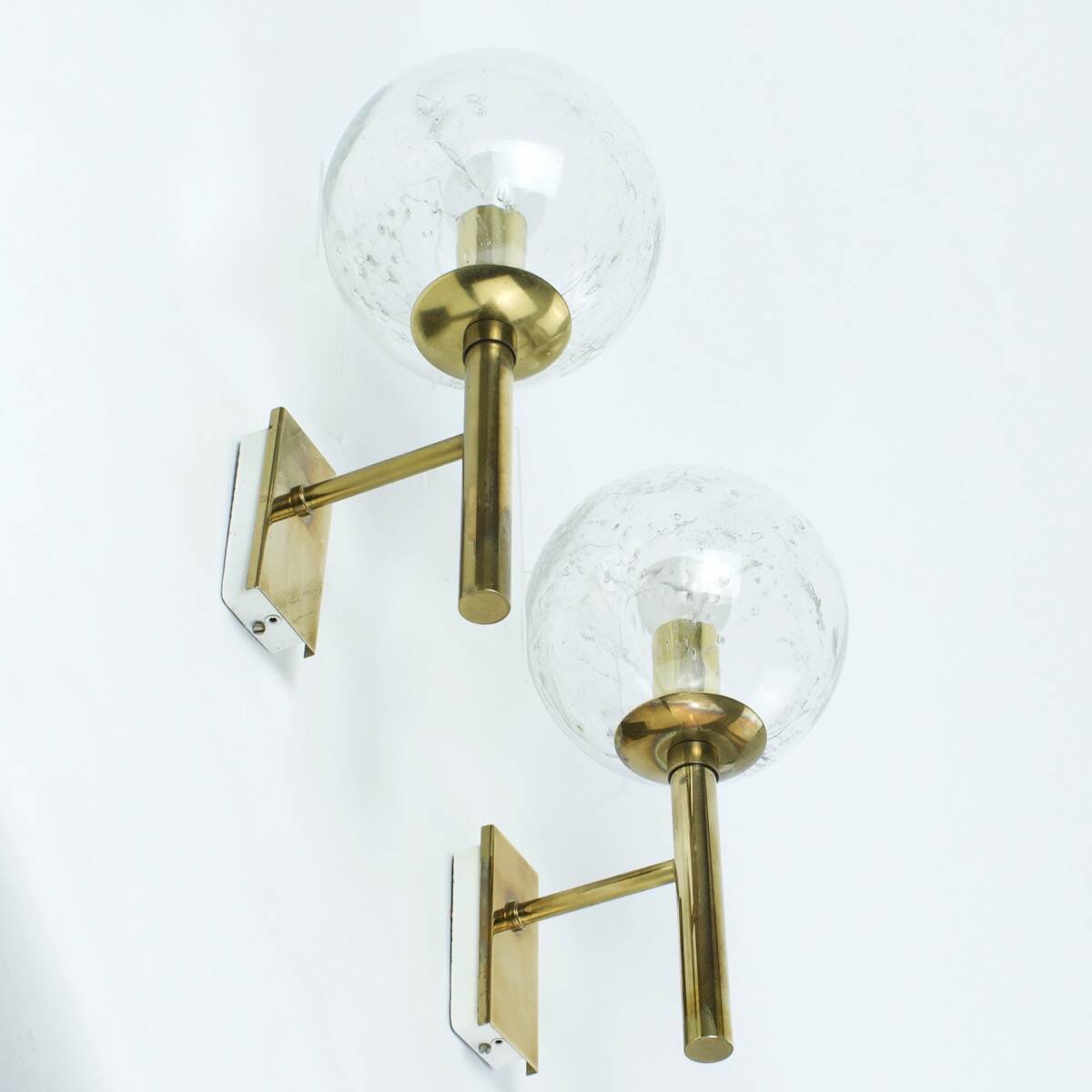 Vintage brass and glass wall lights, 1960s Doria Leuchten