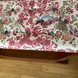 Art-deco walnut bench with floral fabric