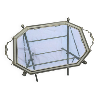 Folding metal and glass side table