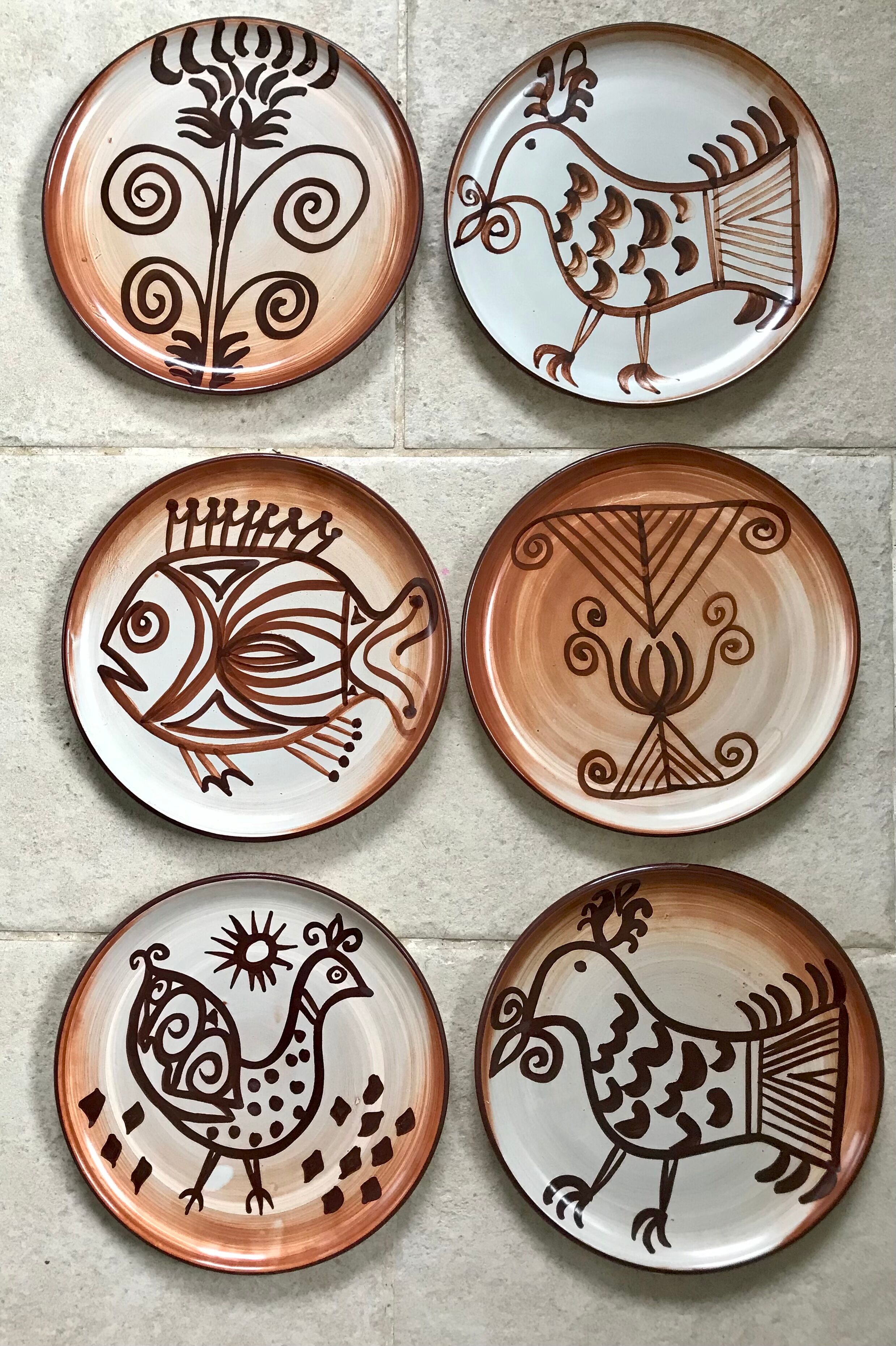 6 assiettes en grès Vallauris vintage