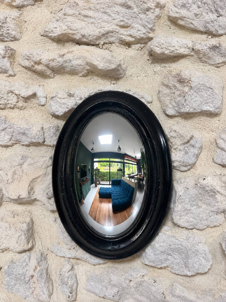 Witch mirror from the Napoleonic III era, 23/16.5cm, black, glass, curiosity, antique mirror, decoration.
