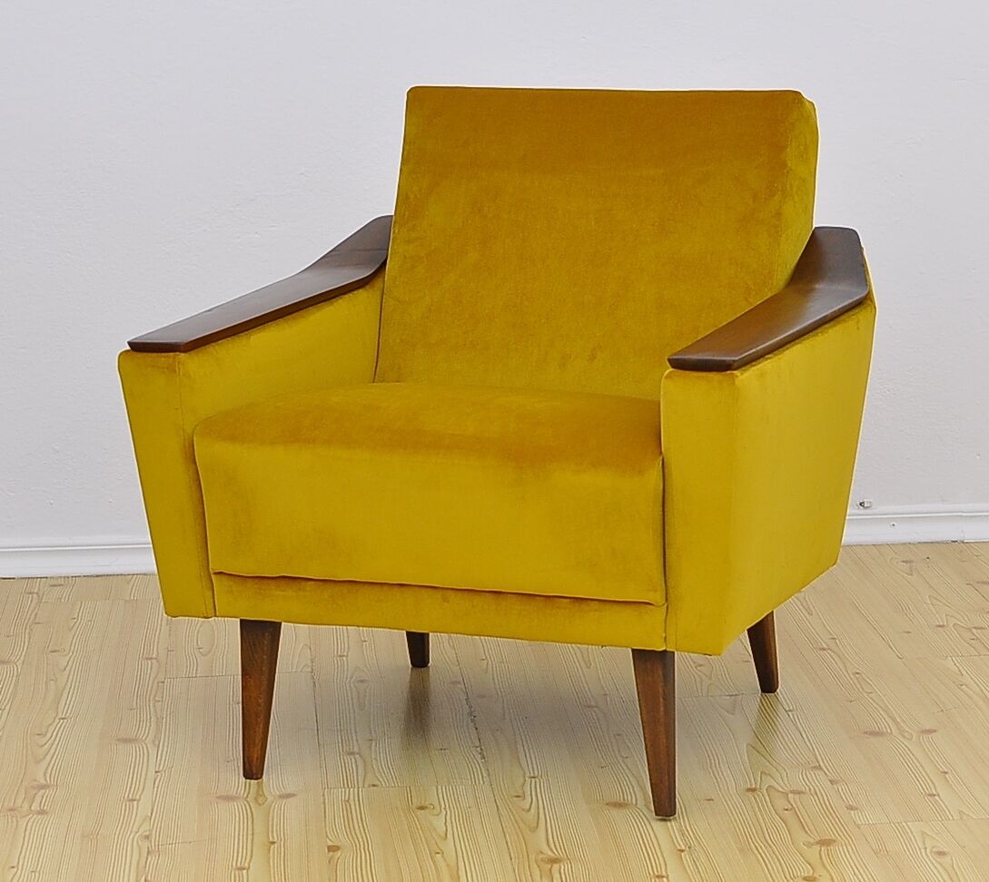 Yellow velvet armchair, 1960s