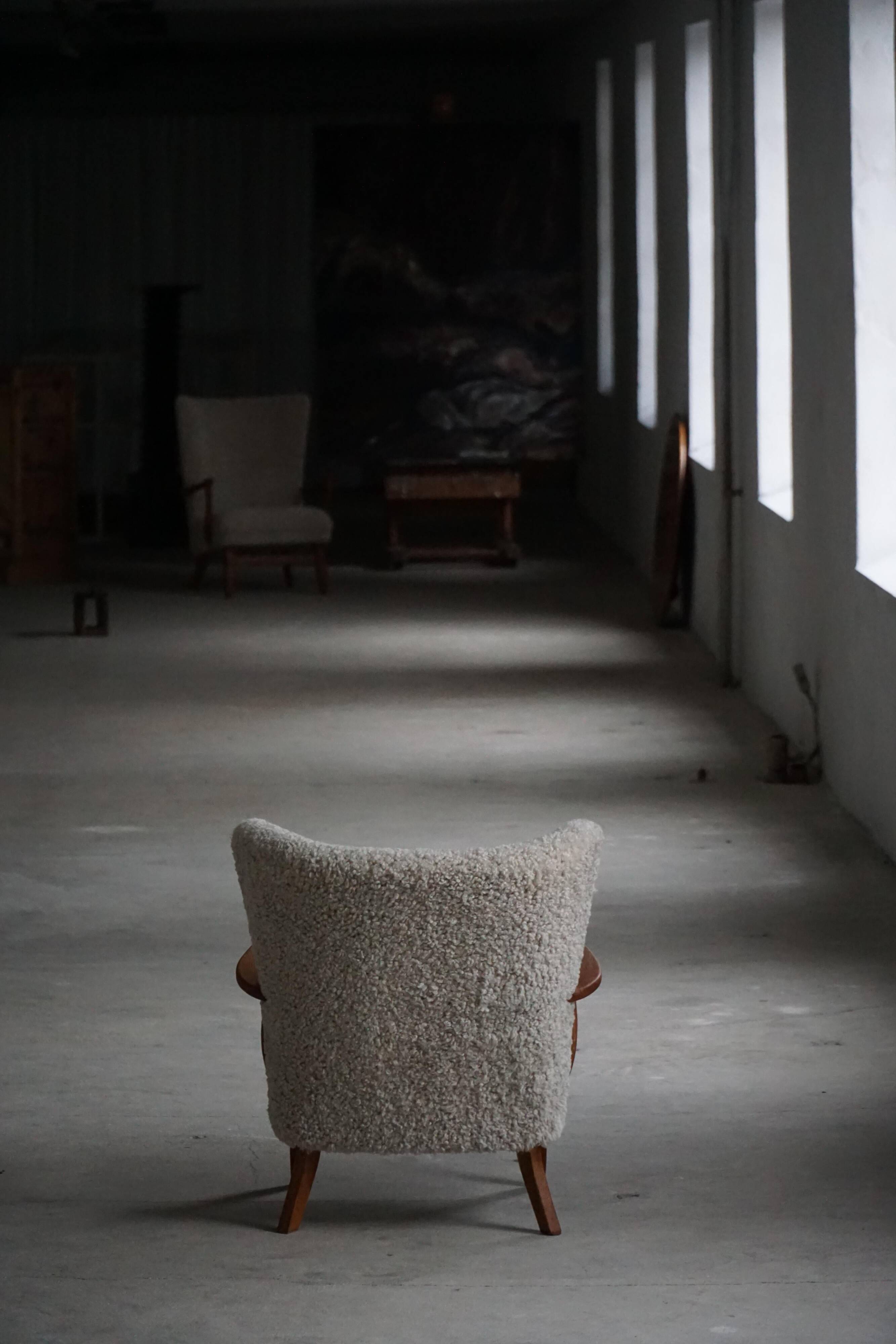 Viggo Boesen, Lounge Chair in Oak and Sheepskin Shearling, Modern Danish, 1950s