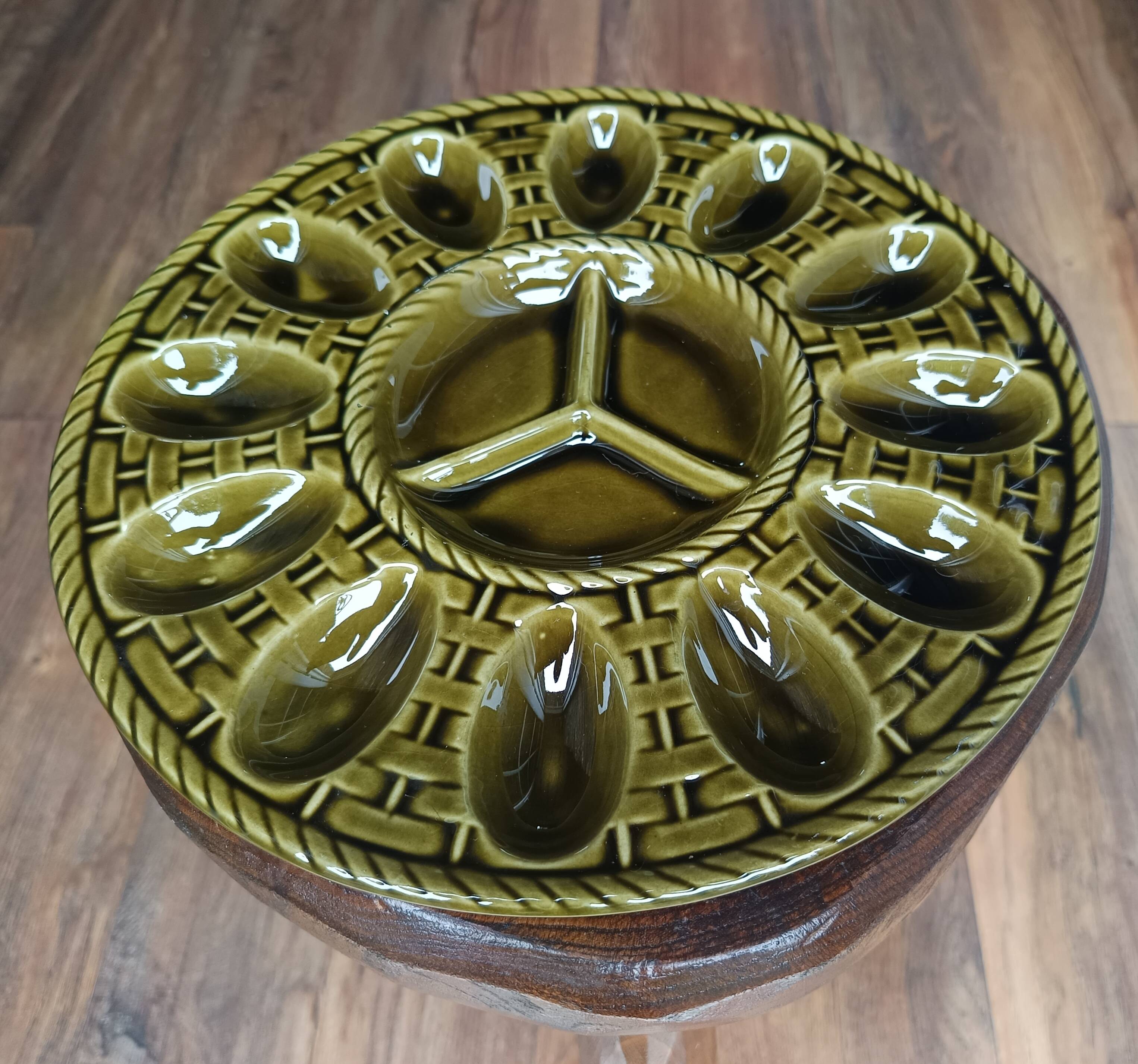 Vintage earthenware egg tray, Sacavém Portugal, 60s-70s