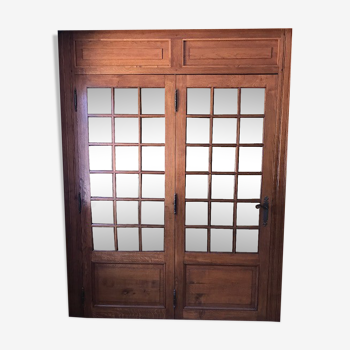 Double porte ancienne en bois vitrée