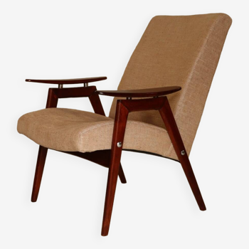 Fauteuil vintage design par J. Smidek chaise design moderne milieu siècle tissu beige