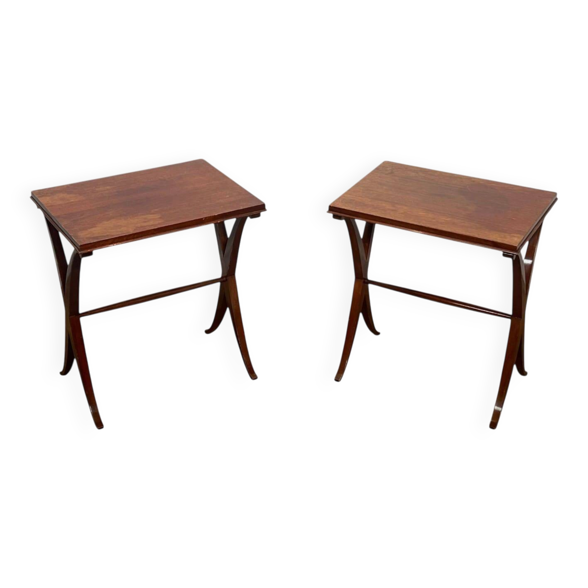 Pair of Mahogany Side Tables with X-shaped Legs. French Work. Circa.