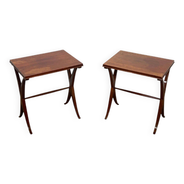Pair of Mahogany Side Tables with X-shaped Legs. French Work. Circa.
