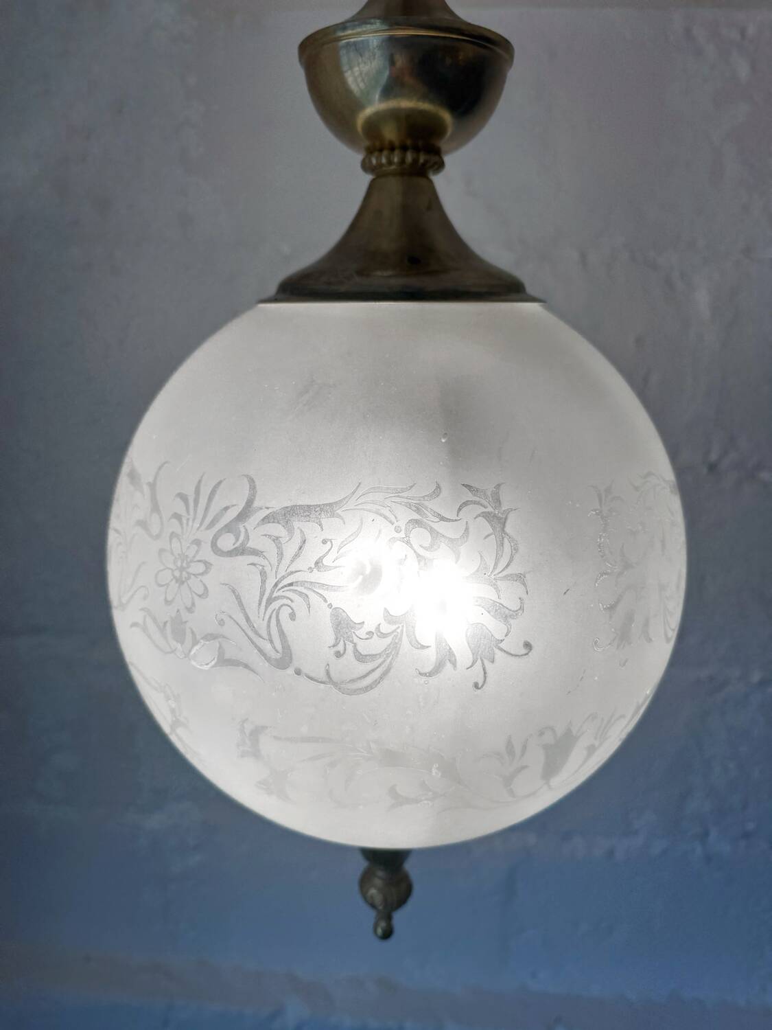 70s frosted engraved globe lantern chandelier