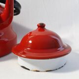 Vintage red enamelled metal kettle
