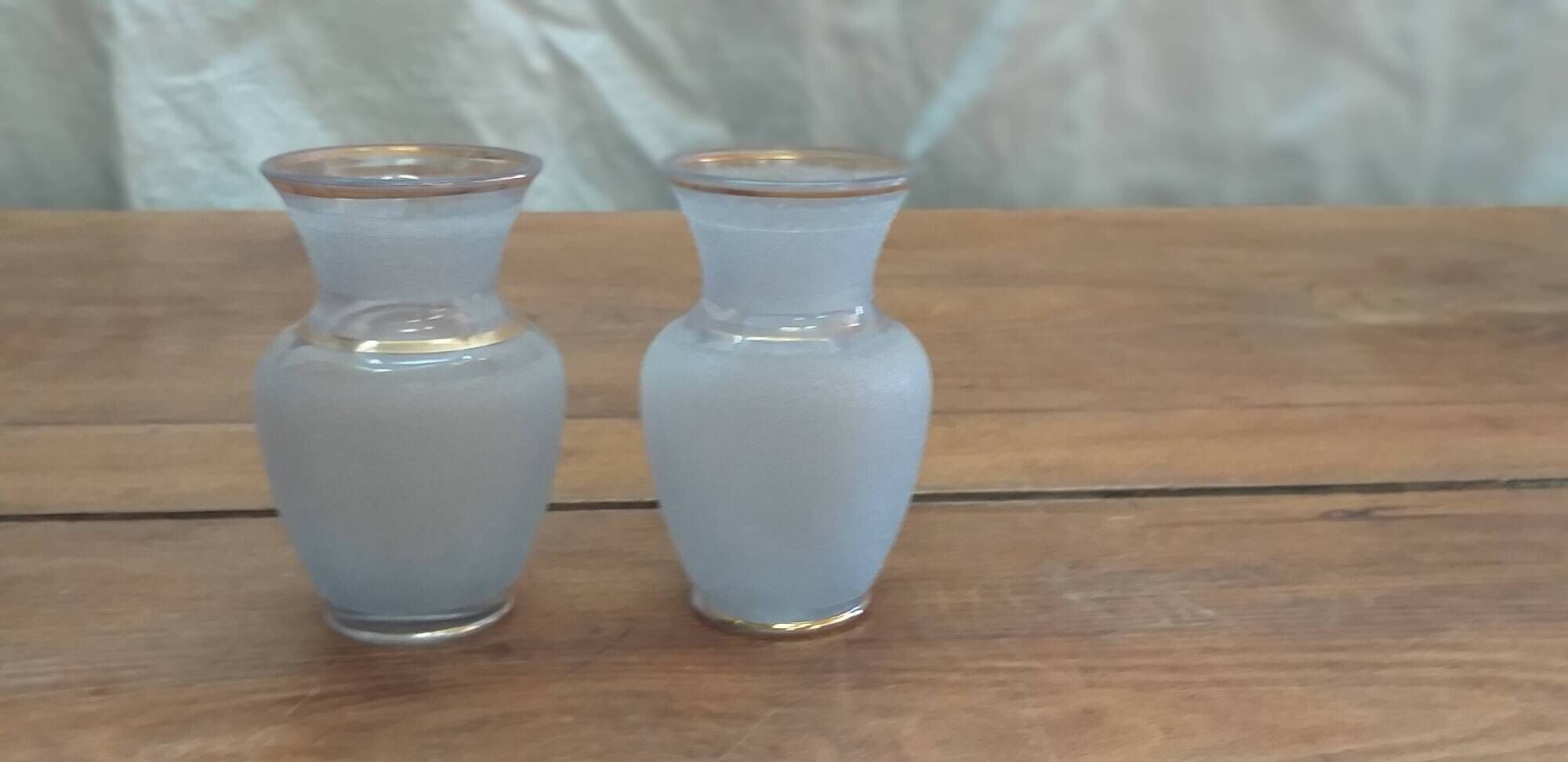 Set of 2 small vases like Frosted Boom grey/white and gold liseret