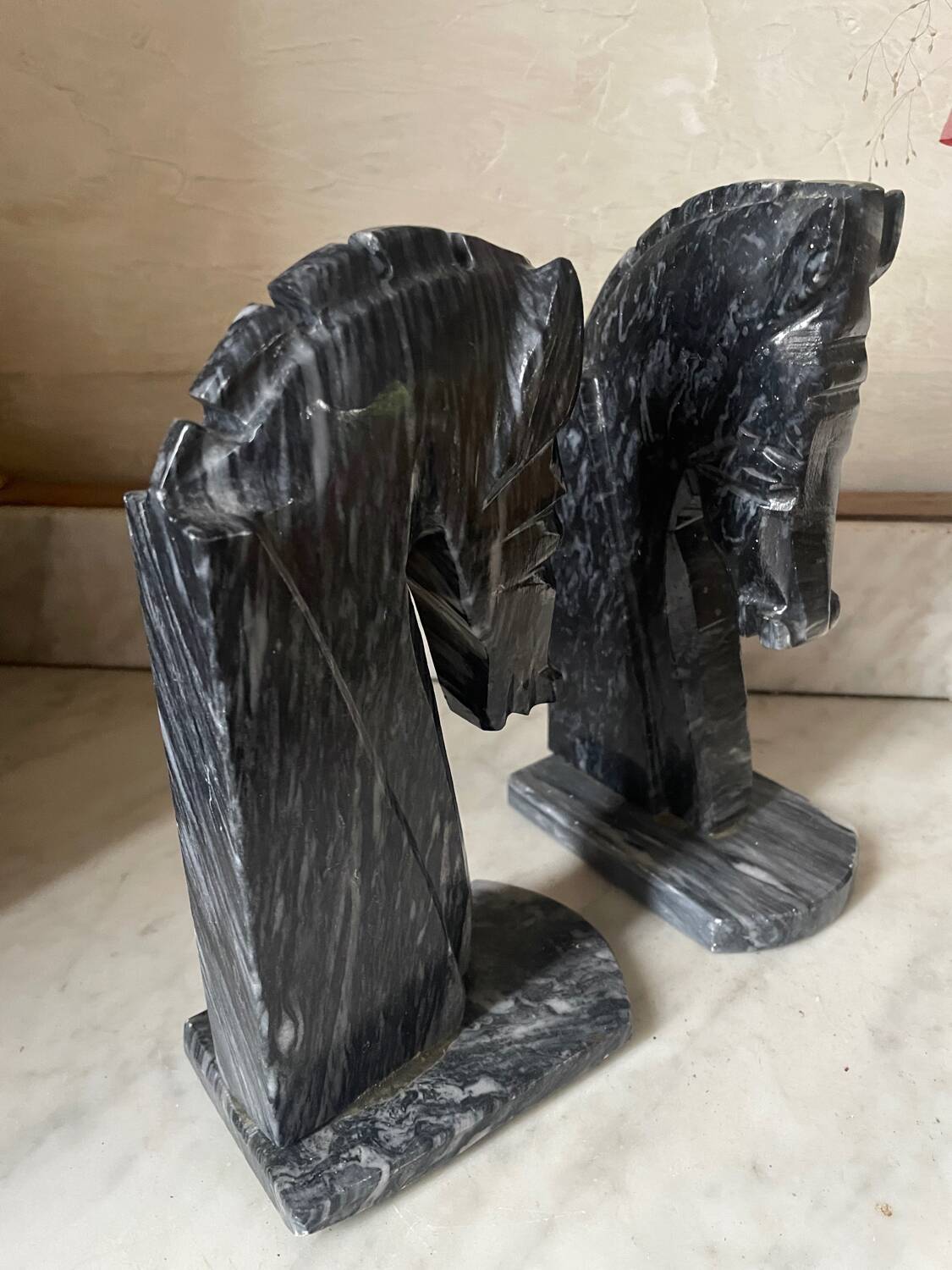 Pair of marble horse bookends