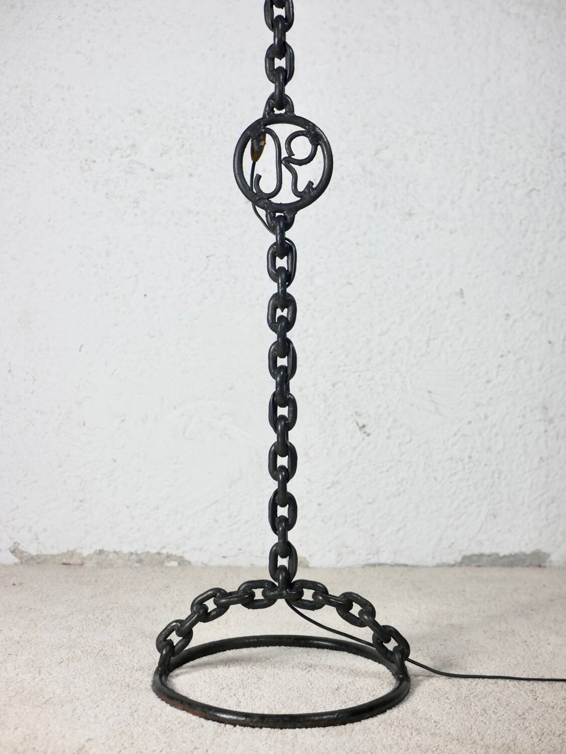 Large brutalist chain floor lamp