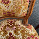 2 Louis XV chairs in solid wood and red-yellow fabric