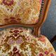 2 Louis XV chairs in solid wood and red-yellow fabric