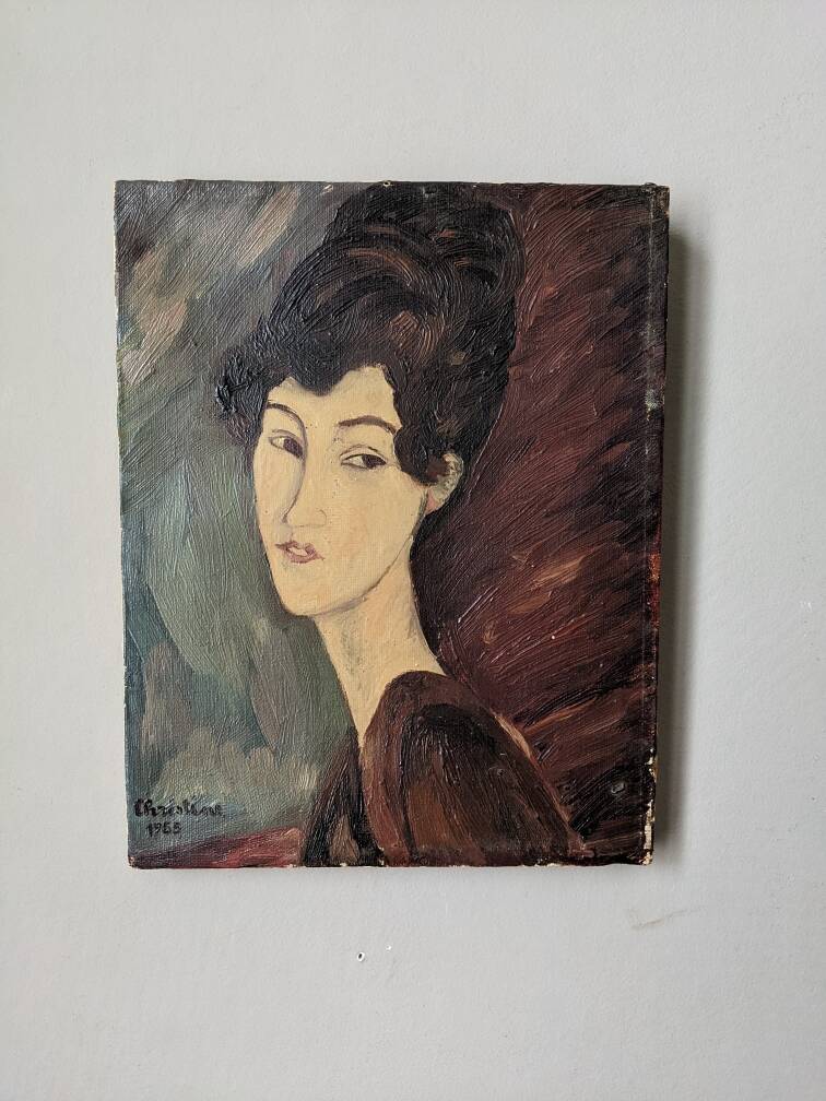 Acrylic on canvas, old vintage portrait painting