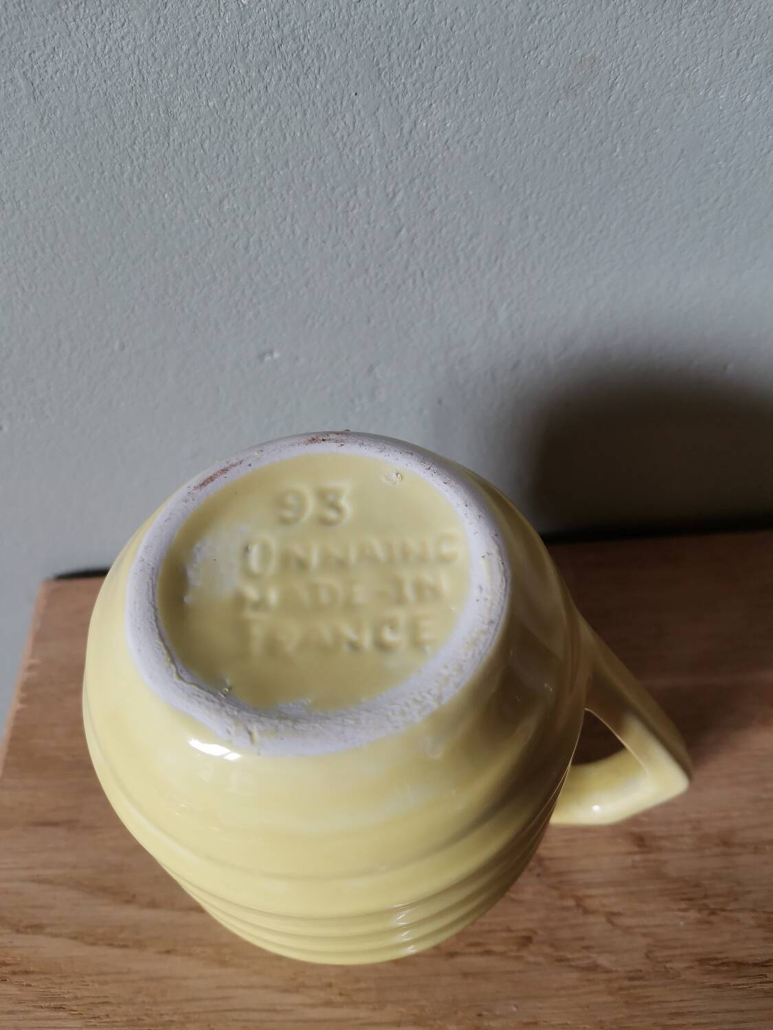 Vintage yellow milk jug pitcher carafe onnaing made in France