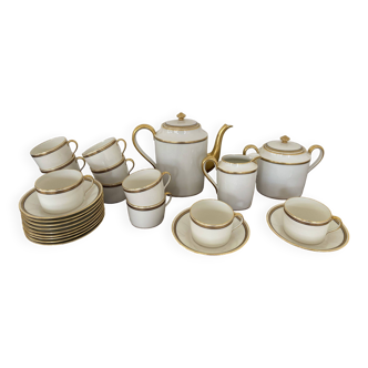 Service à café/thé ancien 19éme en porcelaine fine de Limoge Blanche et or - W.G. & Co - style Empir