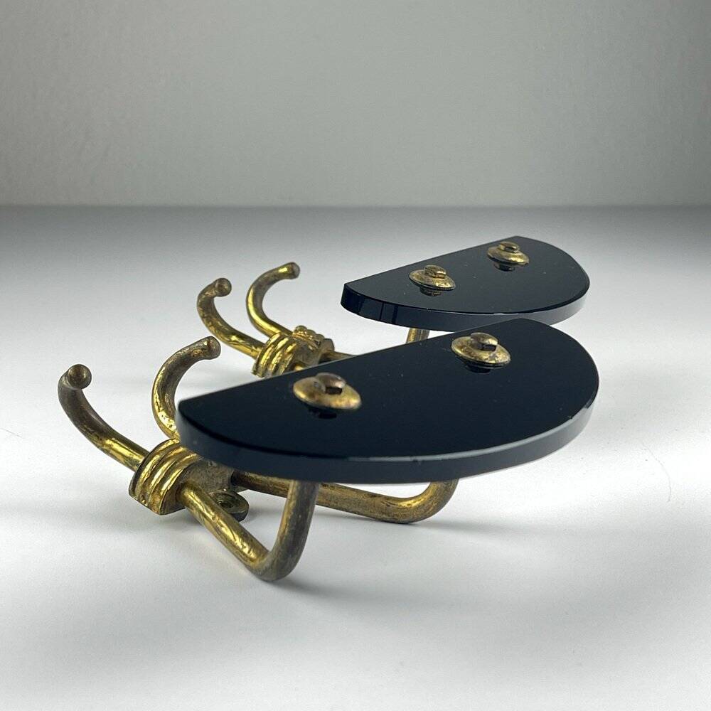 Vintage brass coat hooks, Italy, 1950s, set of 2