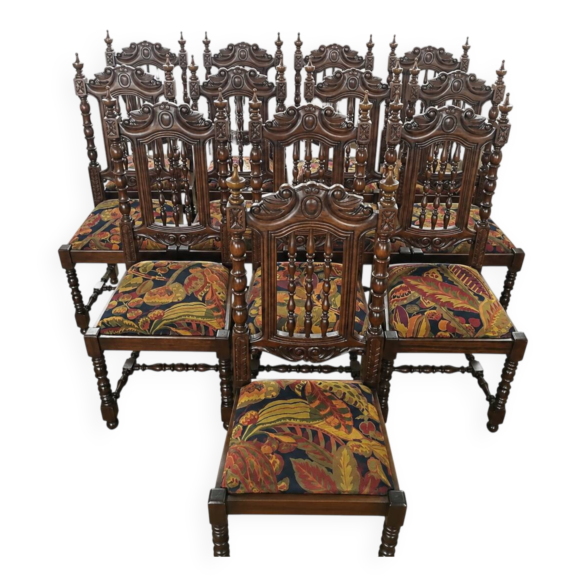 Ltee laval - set of 6 or 12 carved solid wood chairs - very good condition