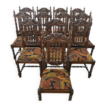 Ltee laval - set of 6 or 12 carved solid wood chairs - very good condition