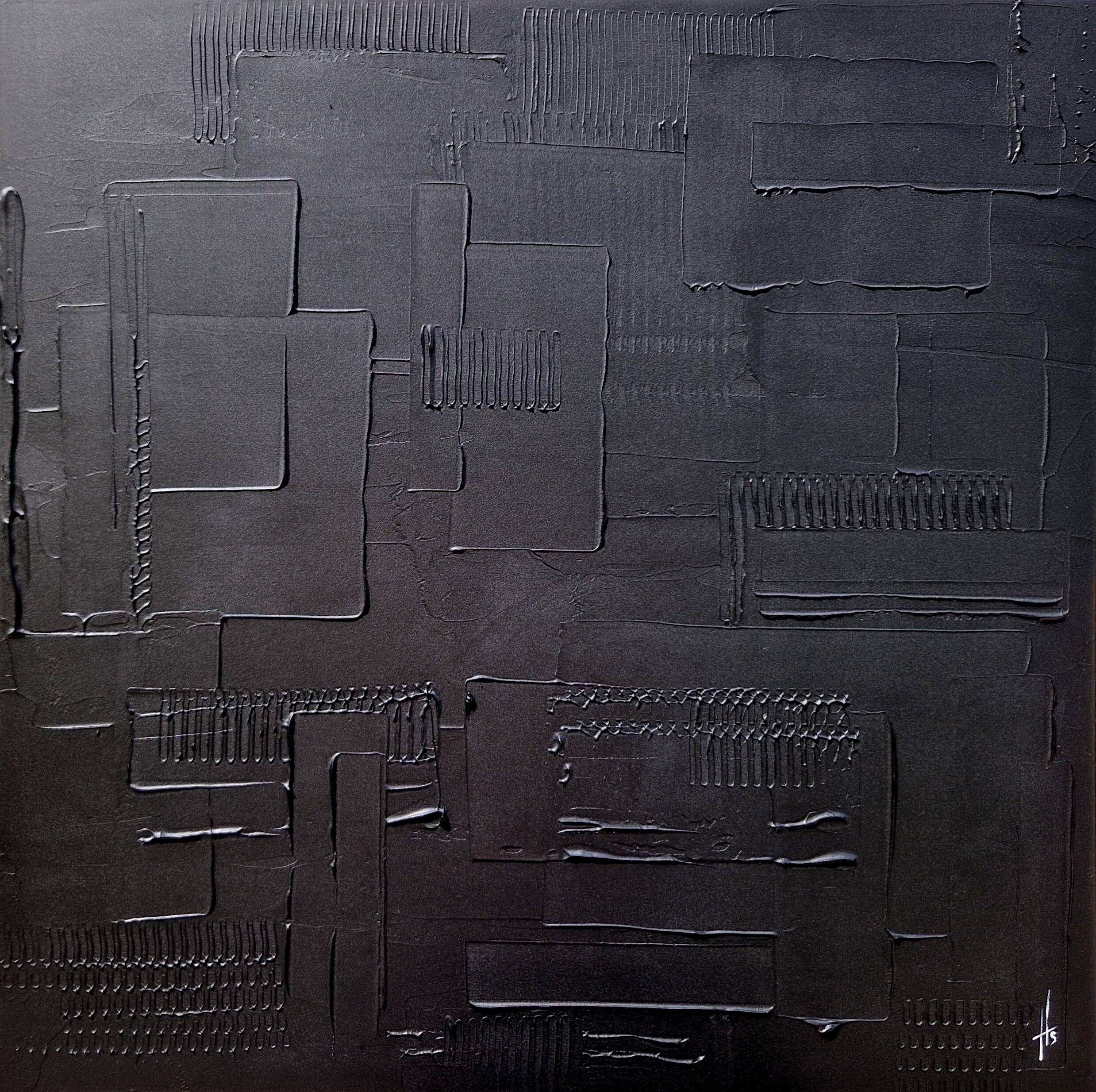 Tableau peinture abstraite monochrome minimaliste noir