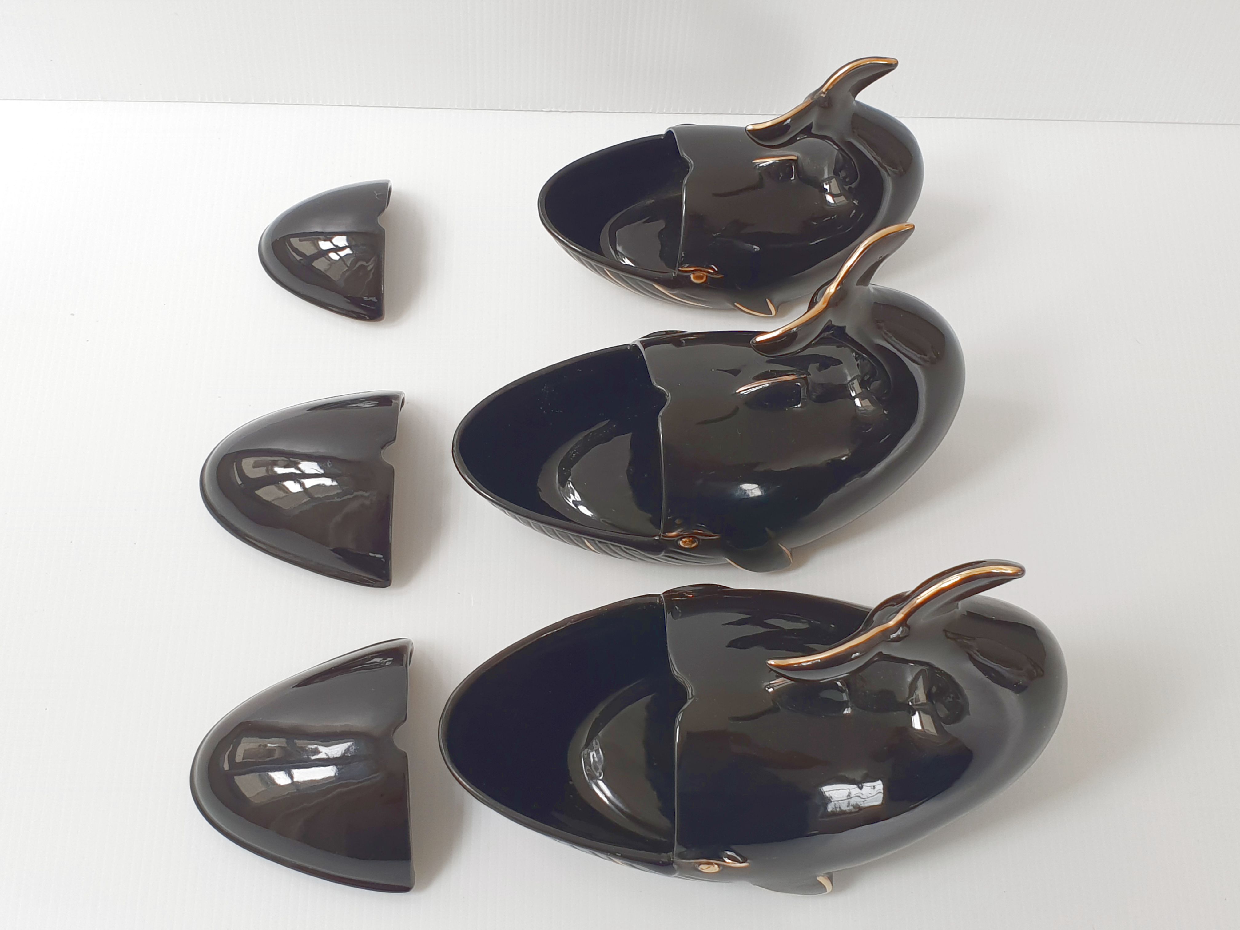 Suite de 3 vide-poches baleine 1960 vintage