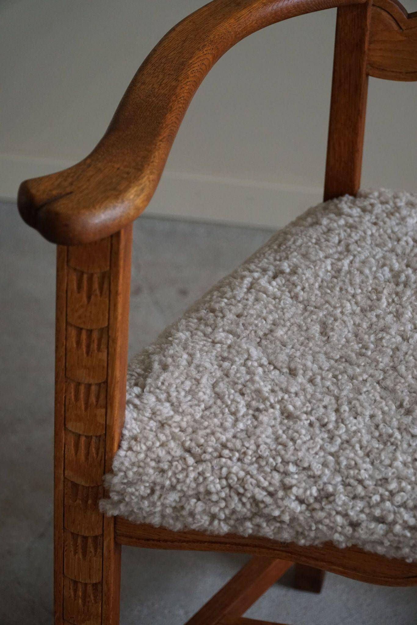 Classic Oak Armchair with Lambswool Upholstery, Mid-Century Danish, 1950s