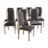 Set of 8 brass and alcantara chairs Romeo Rega 1970
