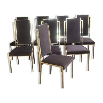 Set of 8 brass and alcantara chairs Romeo Rega 1970