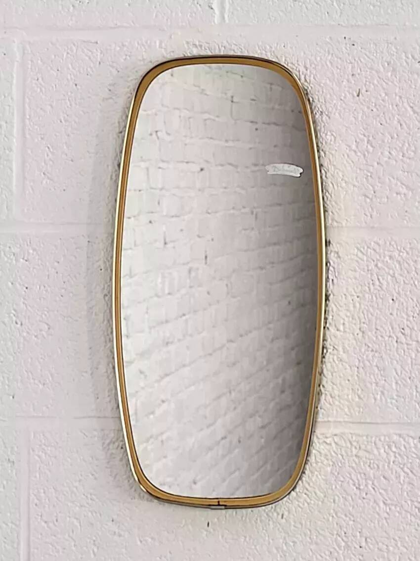 Rearview mirror and free form from the 50s - 60s on gold frame