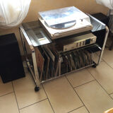 Hi-fi cabinet in chrome metal and vintage smoked glass