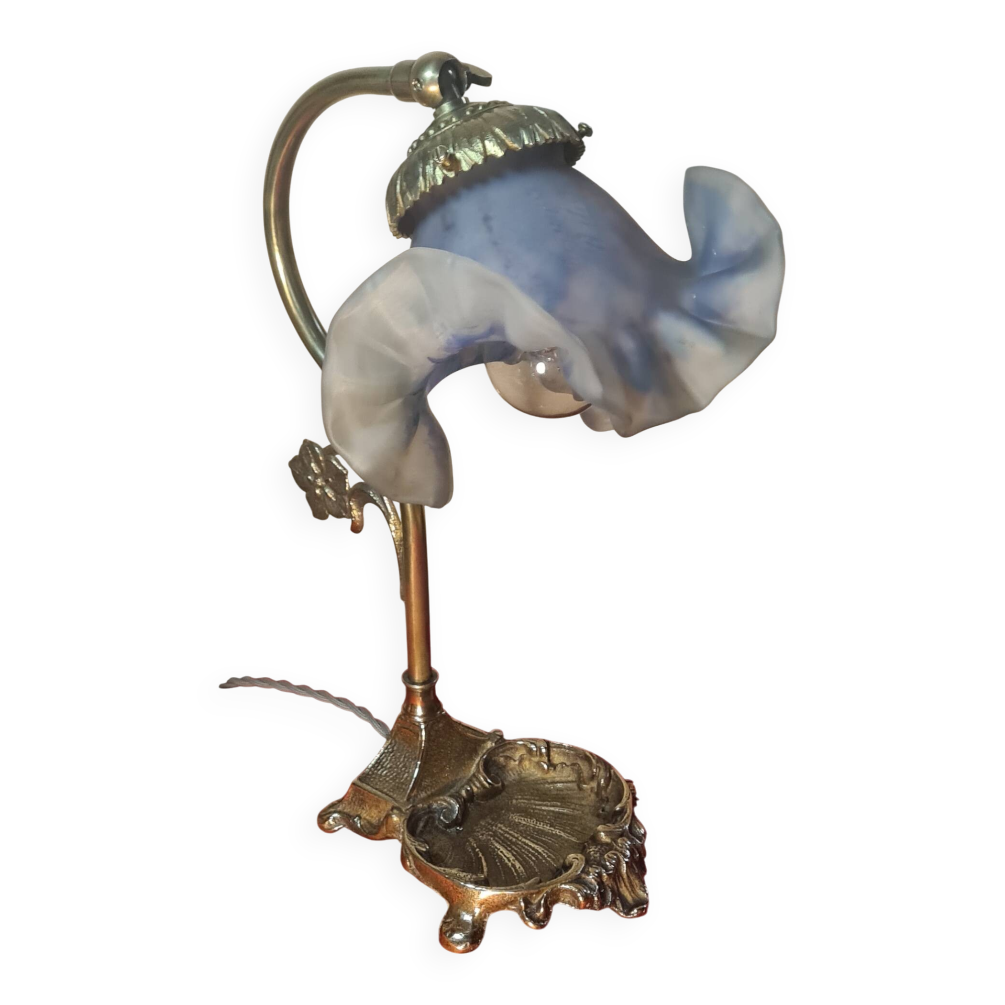 1900 bronze tulip desk or bedside lamp signed vianne 34x22 pretty mod