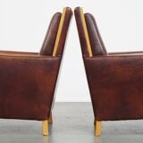 Ensemble complet de canapés et 2 fauteuils Art Déco en cuir de mouton
