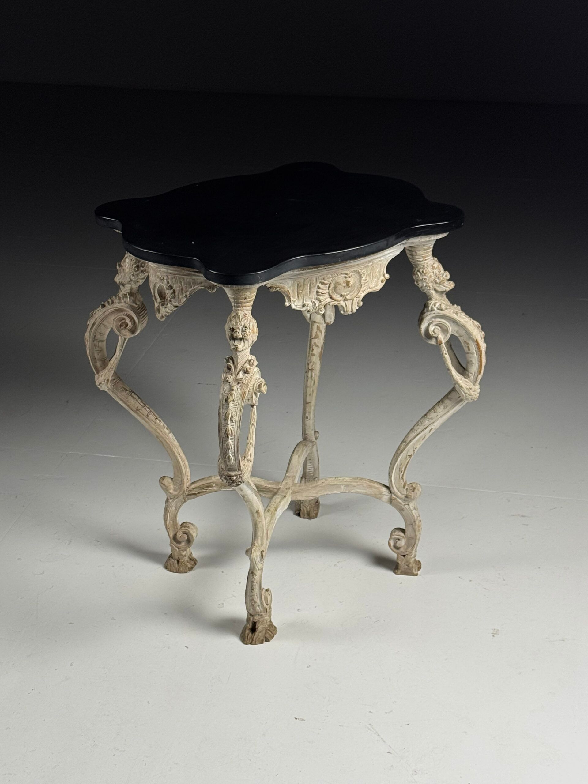 French side table hand-carved wood with marble top