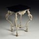 French side table hand-carved wood with marble top