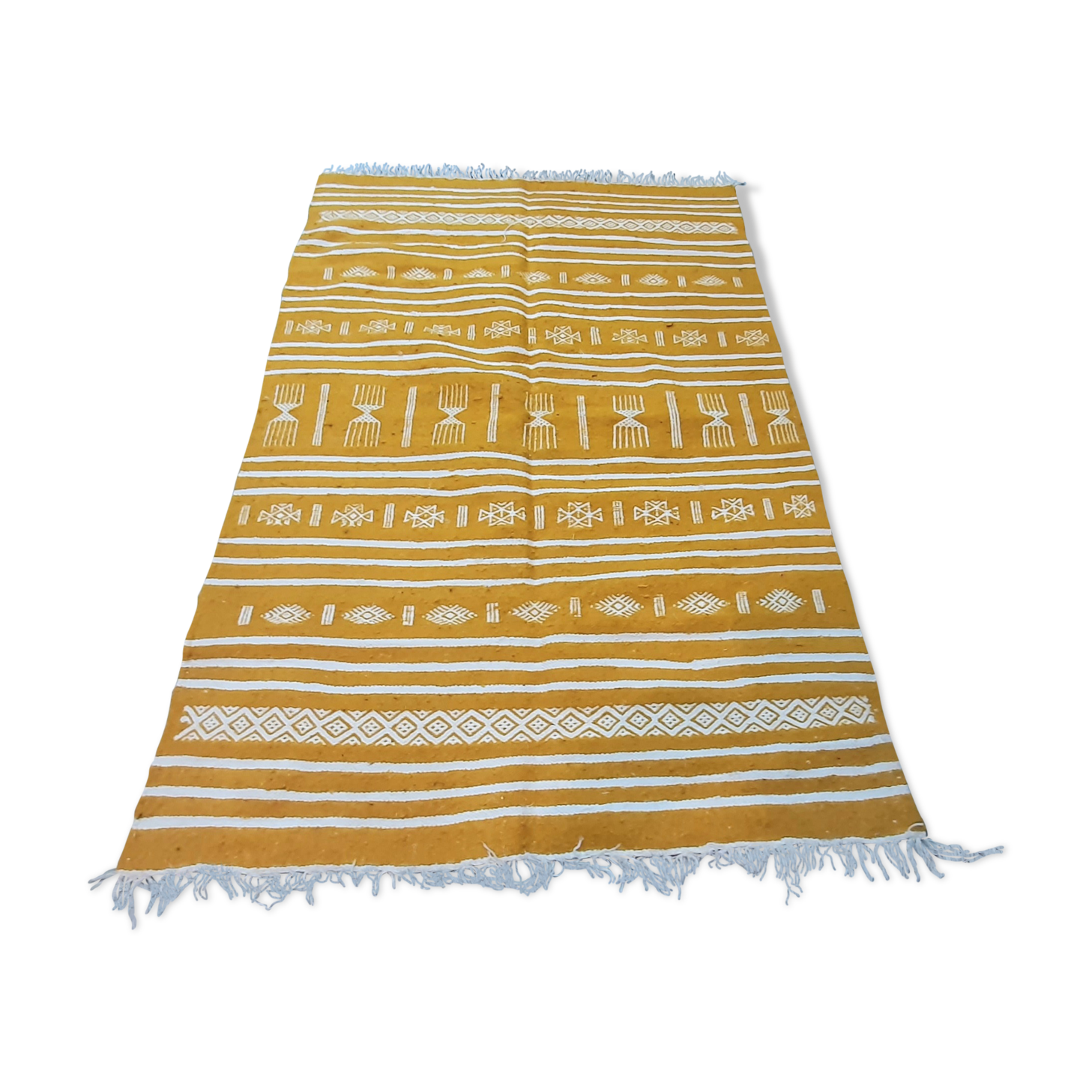 Yellow wool Moroccan Berber carpet - 150x100cm