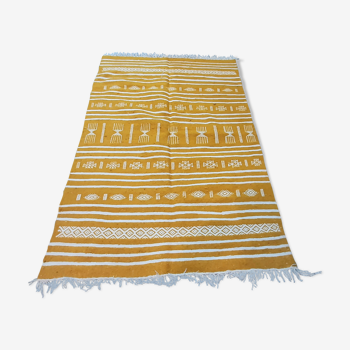 Yellow wool Moroccan Berber carpet - 150x100cm