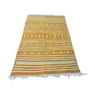 Yellow wool Moroccan Berber carpet - 150x100cm