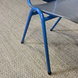 Set of 12 gray wood school chairs with blue feet Netherlands 70s/80s