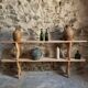 Set of 2 antique French poplar benches, consoles or shelves, circa 1900.