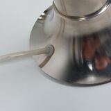 Pair of vintage futuristic style table lamps in chrome and opal glass.