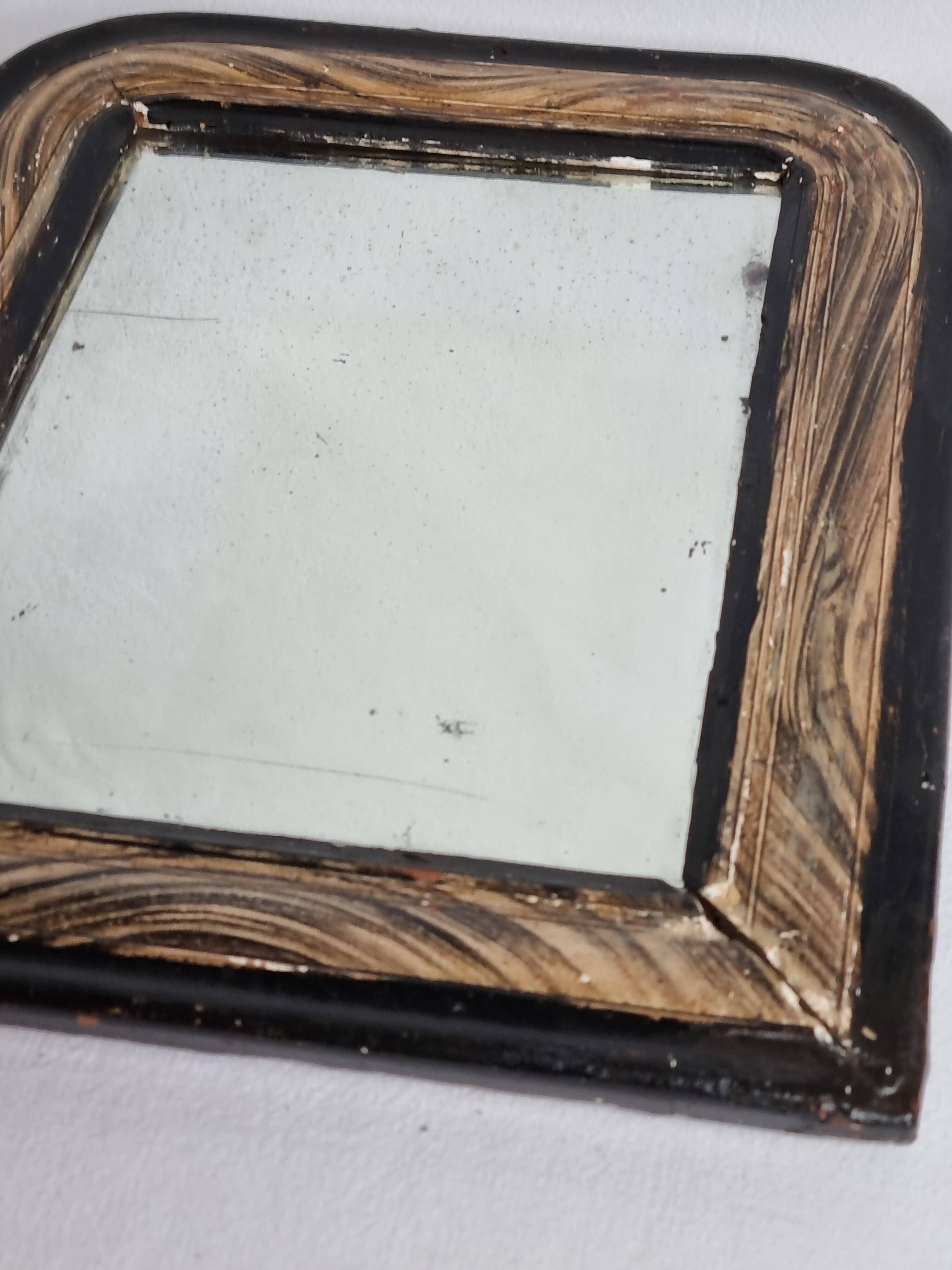 Antique Louis-Philippe mirror, painted wood imitation wood, 27 x 34 cm, 19th century