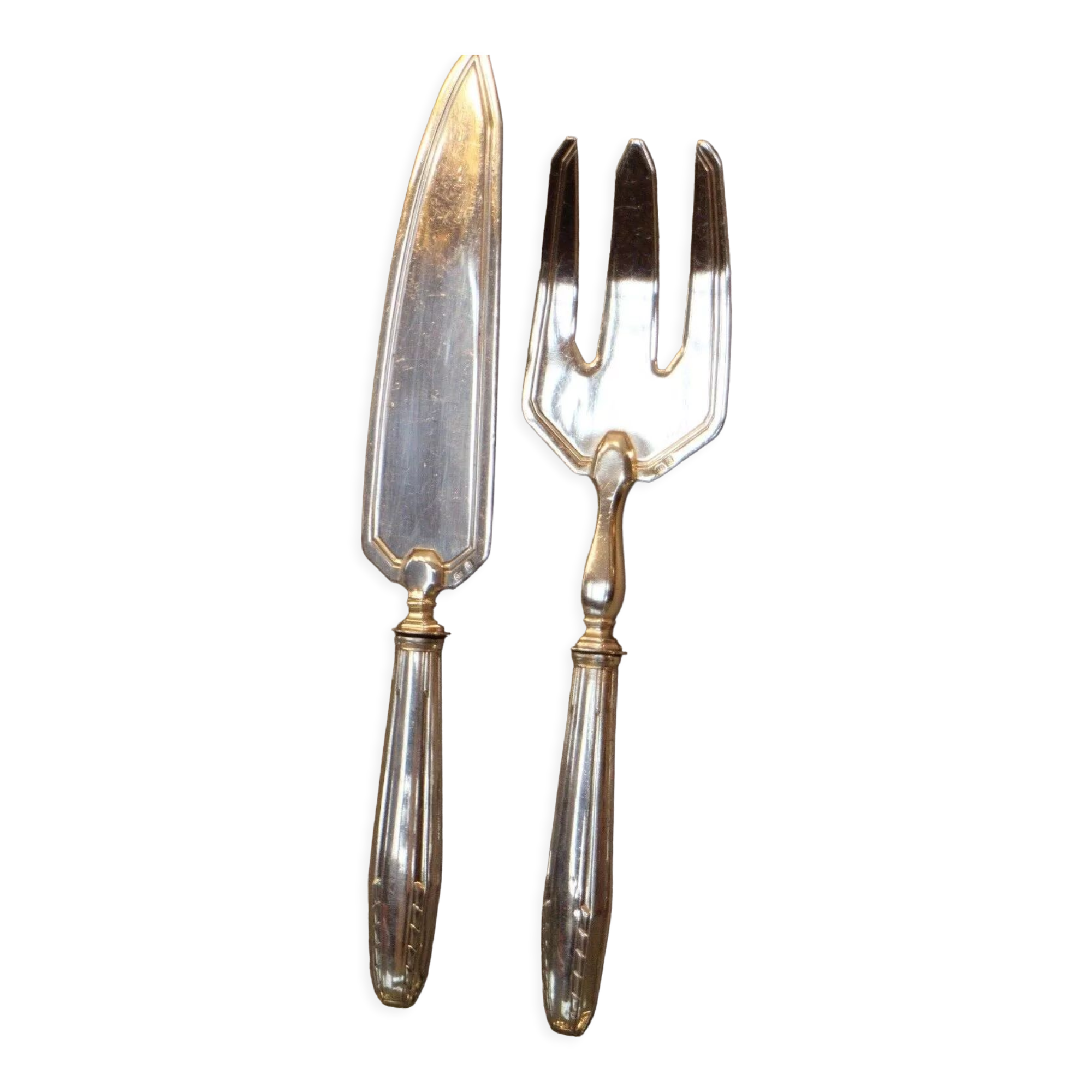 Silver metal fish service design 1930-1950