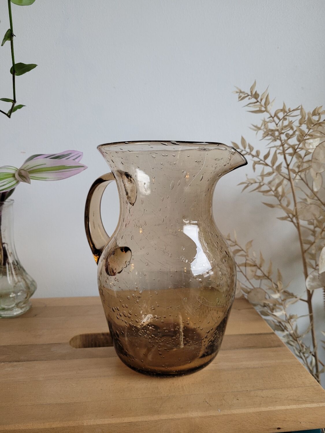 Smoked blown glass pitcher